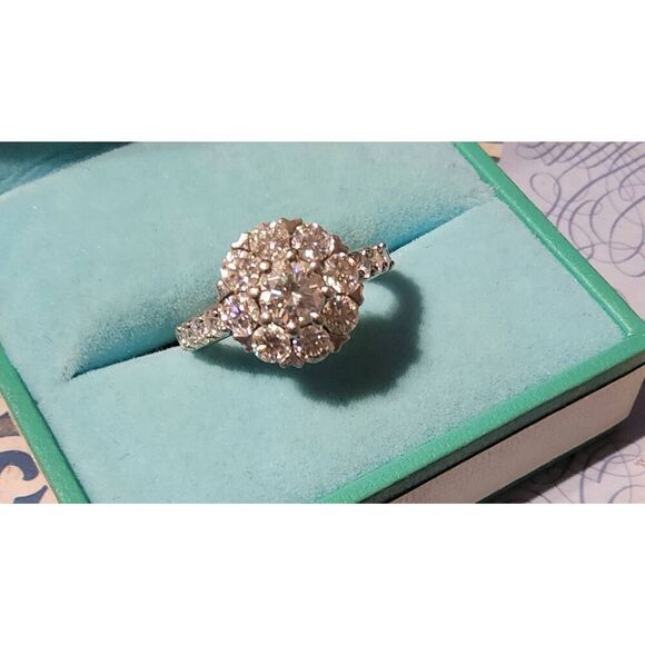 Moissanite Jewelry - CERTIFIED 2.12 Ct. Genuine Moissanite Round Floral Cluster Bridal Ring Sz 8